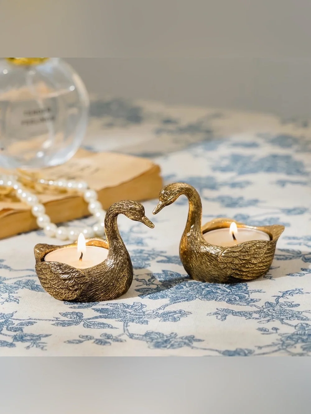 Gold Swan Decorative Votive Candle Holder Set - Elegant Table Accent